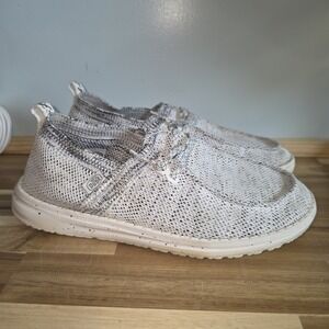 Hey Dude Shoes Womens 7 Stone White Wendy Sox Slip On Loafers Preppy Casual‎